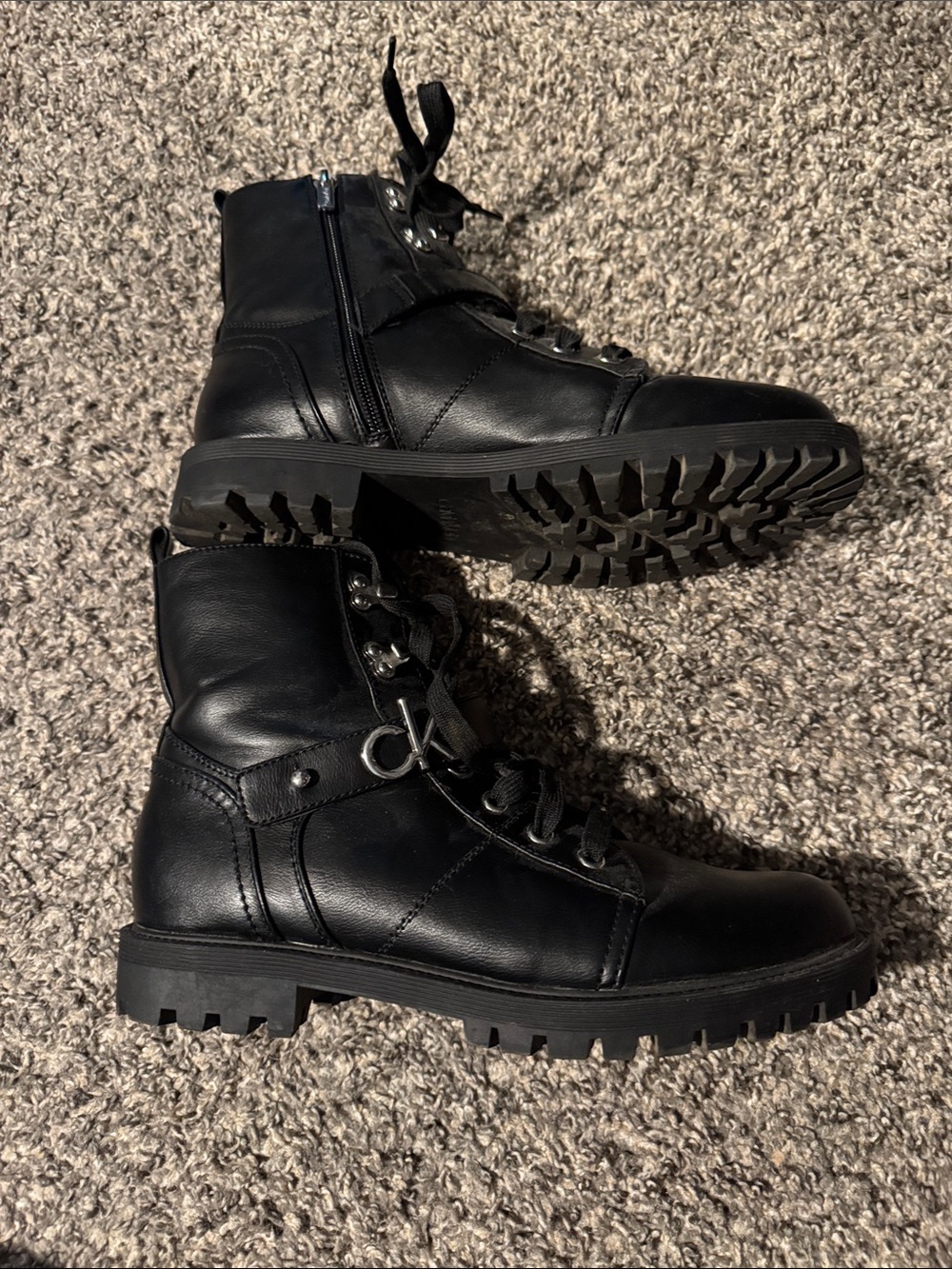 Calvin Klein Black Lace-Up Combat Moto Boots with Buckle - Picture 4 of 7